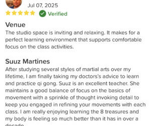 And a Review from our newest Eight Treasures Qigong student, Rob